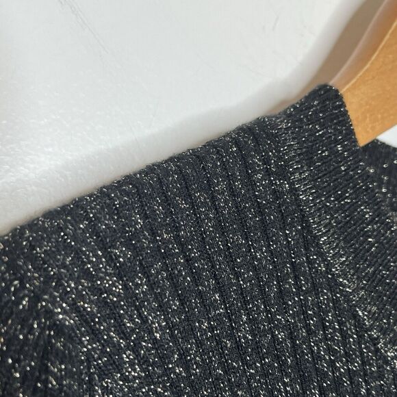 LOFT Metallic Ribbed Sweater Black Women’s XS Bishop Sleeve Sparkly Crewneck - Picture 2 of 6